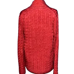 Red Cable Knit Shawl Collar Pullover Sweater Long Sleeve Textured Knit Top thumbnail 2