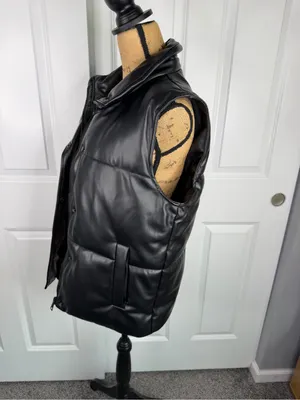 Azalea Wang Faux Leather Puffer Vest Black XL Snap Zip Oversized thumbnail 5