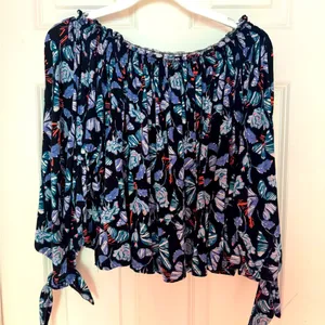 We the Free People Lexington Off Shoulder Stretchy Knit Floral Top Small‎ thumbnail 2