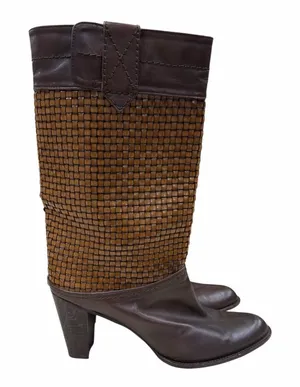 Stuart Weitzman Brown Leather Woven Boots thumbnail 1