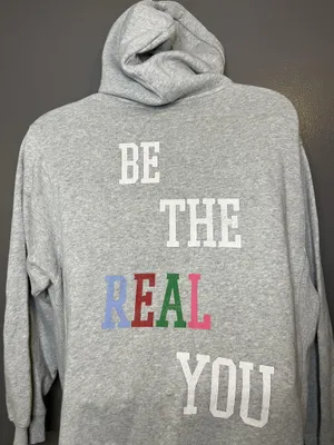 Aerie Be The Real You Back Hoodie Womens Medium Gray Graphic Fleece Pullover thumbnail 1