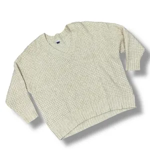 American Eagle Deep V‎ Neck Waffle Knit Oversized Chunky Sweater Tan XL thumbnail 12