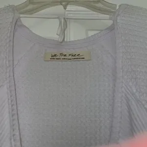 Free People We the Free White Waffle Long Sleeved V Neck thumbnail 6
