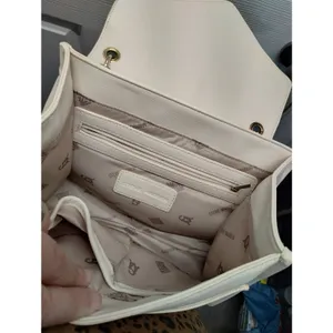 Steve Madden Padlock Flip Satchel Cream Patchwork Neutral Shoulder/Handbag Purse thumbnail 3