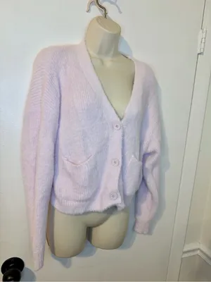 Forever 21 Soft Fuzzy Knit Cropped Cardigan XL Light Pink thumbnail 3
