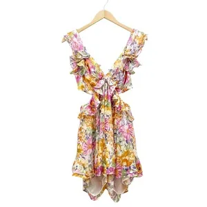 NWT Akira Tropical Floral Ruffled Cut-Out Open Back Romper Women’s Size Large thumbnail 2