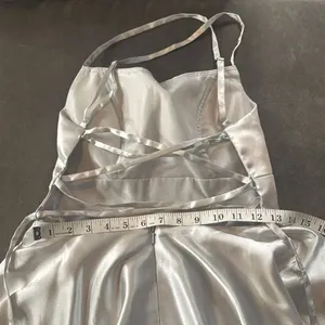 Women’s Silver Satin Short Prom Party Dress Spaghetti Straps Size 6 *READ thumbnail 7