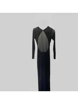 Black Sheer Open Back Whimsigoth Goth Maxi Dress Beach Cover-Up Long Sleeve S thumbnail 4