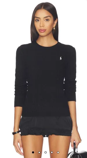 Ralph Lauren Black Cable Crewneck Sweater with Polo Pony sz S thumbnail 1