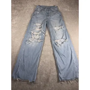 american‎ eagle curvy super high rise baggy wide leg 2 Reg Distressed thumbnail 2