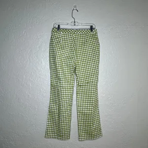 Lane 201 Pants Large Green Gingham‎ Cropped Bootcut Cotton Summer thumbnail 3