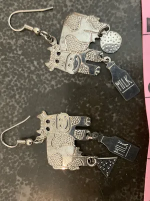 Silver Cow Charm Dangle Earrings thumbnail 3