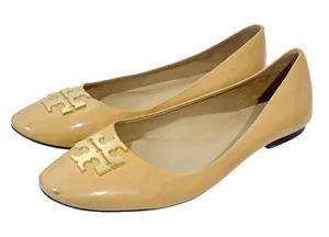Tory Burch Size 10.5 Raleigh Patent Leather Ballet Flats‎ BEIGE Almond Toe thumbnail 1