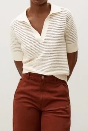 Everlane Cotton Merino Short Sleeve Knit Polo Cream XS thumbnail 1