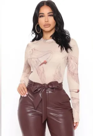 Blush Bodysuit Sheer Mesh Swan Print Long Sleeve Size Small thumbnail 1