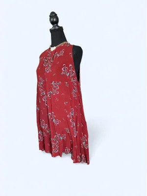 Free People Vintage Y2K Red Floral Swing Mini Dress size small 🌸 thumbnail 5