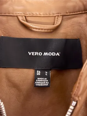 Vero Moda Cognac Faux Leather Moto Jacket L Quilted Zip thumbnail 2