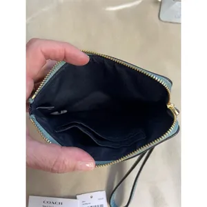 Coach Women's Green Leather Wristlet Wallet with Logo & Zipper Accents thumbnail 5