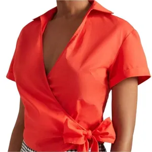 Anthropologie Maeve red/orange wrap shirt Medium thumbnail 1
