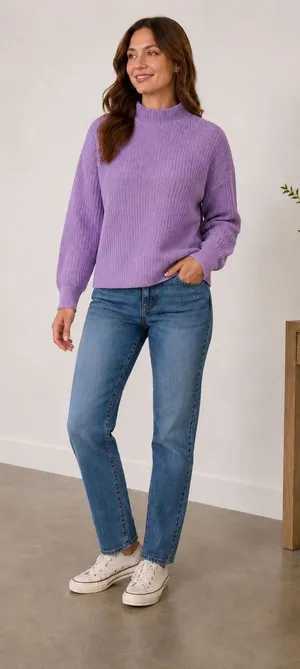 Old Navy SoSoft Women’s Small Lilac Purple Mock Neck Chunky Knit Sweater #1400 thumbnail 1