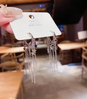 18K White Gold Plated Star Tassel Long Dangle Drop Earrings for Women thumbnail 2