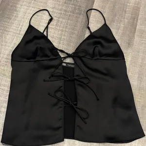 NWT Zara Tie Front Black Blouse thumbnail 1