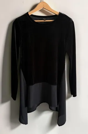 Cupio Womens Black Velvet Chiffon Mixed Media Tunic Top Long Sleeve Small‎ thumbnail 1