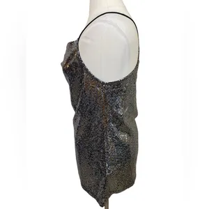 Women’s Stretch silver sequin cowl racerback cami Pull over party tank top thumbnail 4