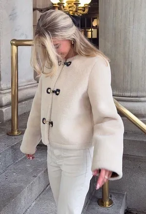 Zara Jacket coat teddy fur ivory cream cropped toggle thumbnail 1