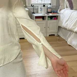 Zara silky white button down thumbnail 3