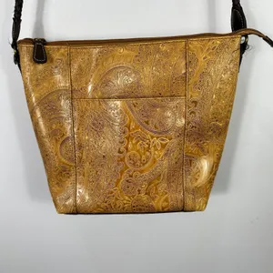 Relic Embossed Crossbody Bag Brown Faux Tooled Leather Western‎ Boho Rustic 70s thumbnail 2