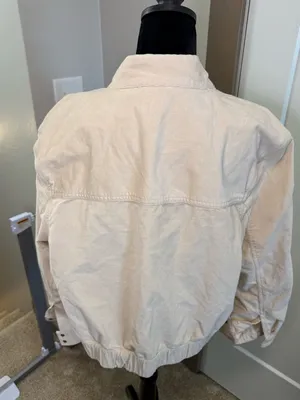 PACT Women Modern Corduroy Ribbed Bomber Jacket In Sandshell Beige Cream Size XL thumbnail 4