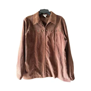 BonWorth Brown Corduroy Studded Western Jacket Zip Front Size Large thumbnail 3