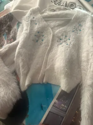 White fuzzy sweater snowflake embellishments thumbnail 1