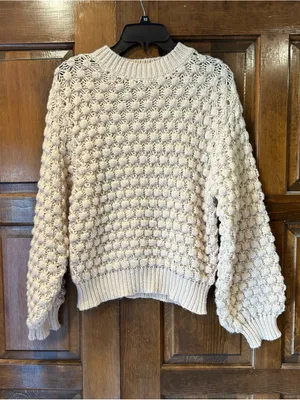 Pol Bobble Knit‎ Popcorn Sweater Small Cream Pink Textured Open Weave Pullover thumbnail 2