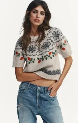 ZARA Short Sleeve Sweater Top thumbnail 1