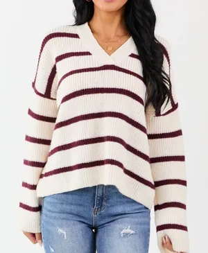 Tic Toc Burgundy Stripe Sweater thumbnail 1
