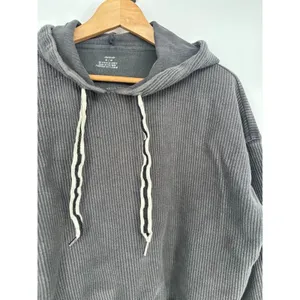 Aerie‎ Womens Shirt New Love Corded Cropped Ribbed Hoodie Sweatshirt Gray Medium thumbnail 2