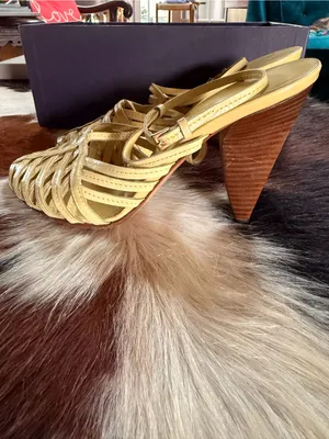 Prada Yellow Leather Woven Slingback Heels thumbnail 3