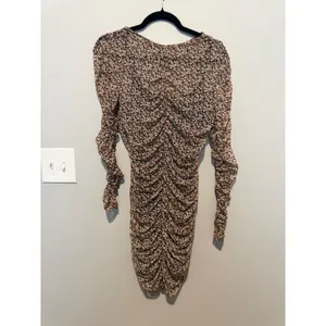 Abercrombie & Fitch Floral Mesh Ruched Long Sleeve Mini Bodycon Dress Brown M thumbnail 2