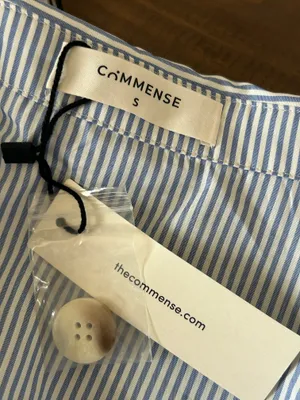 Commense Blue and White Striped Collared Shirt with Waist-Cinching Design Small NWT thumbnail 5