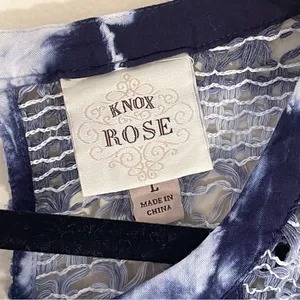 Knox Rose | Blue & White Tie-Dye Lace Accented Sleeveless Top | Large thumbnail 10