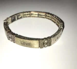 Live Laugh Love Tri-Tone Mixed Metal Panel Stretch Bracelet thumbnail 4