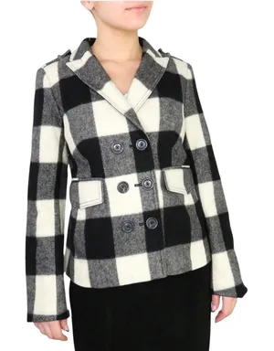 Banana Republic Black & White Plaid Checkered Wool Peacoat Extra Small XS thumbnail 1