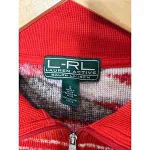 Lauren Ralph Lauren Active Red Southwestern Quarter Zip Cotton Pullover Small thumbnail 3
