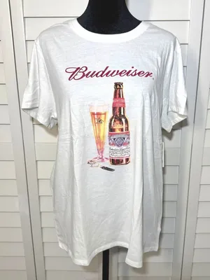 Lucky Brand Budweiser Graphic T-Shirt White Beer Bottle Logo Large NEW‎ thumbnail 1