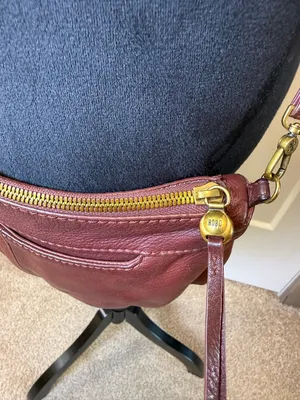 HOBO Birch Port Velvet Hide Crossbody Bag Pebbled Leather‎ Burgundy Maroon Red thumbnail 4