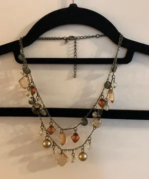Tan Beaded Layered Necklace Brown thumbnail 1