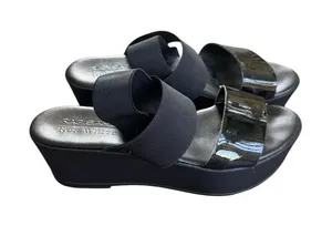 Ron White Rapisardi Black Strappy Elastic Leather Platform Sandals 38 thumbnail 1