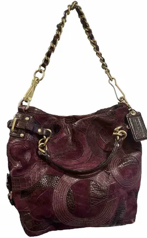 Coach‎ Inlaid C Brooke Purple Leather Suede Hobo Tote Bag 14506 Gold Hardware thumbnail 1